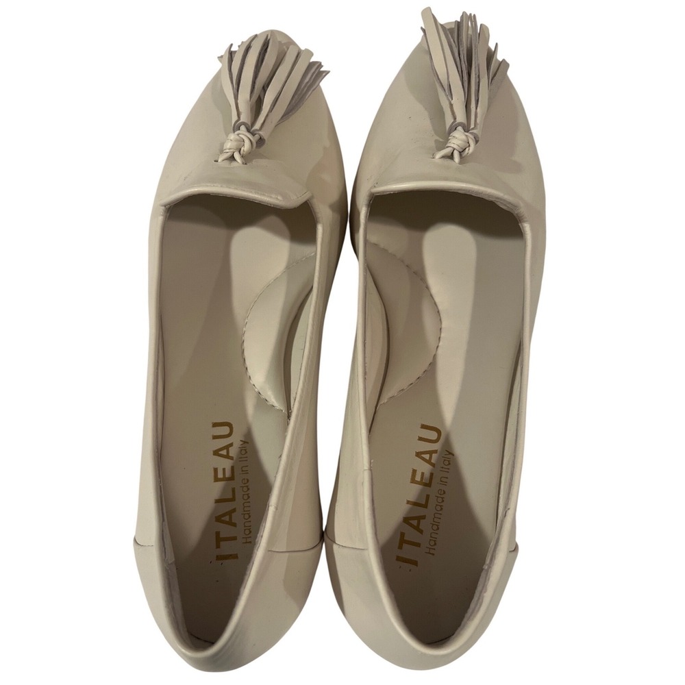 Italeau Cream Leather Tassel Loafers Pointed Toe Flats Handmade in Italy Size 40